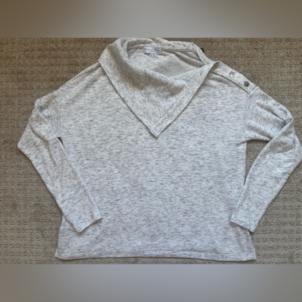 Michael Stars Cowl Neck Sweater Gray Cozy Knit Button Shoulder Top S